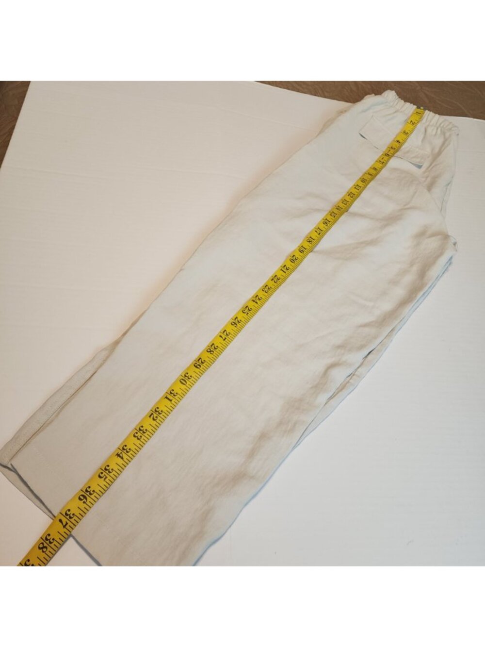 Zara Women Off White Elastic Waist Pants Size M Relaxed Fit Front & Back Pockets - Picture 8 of 10